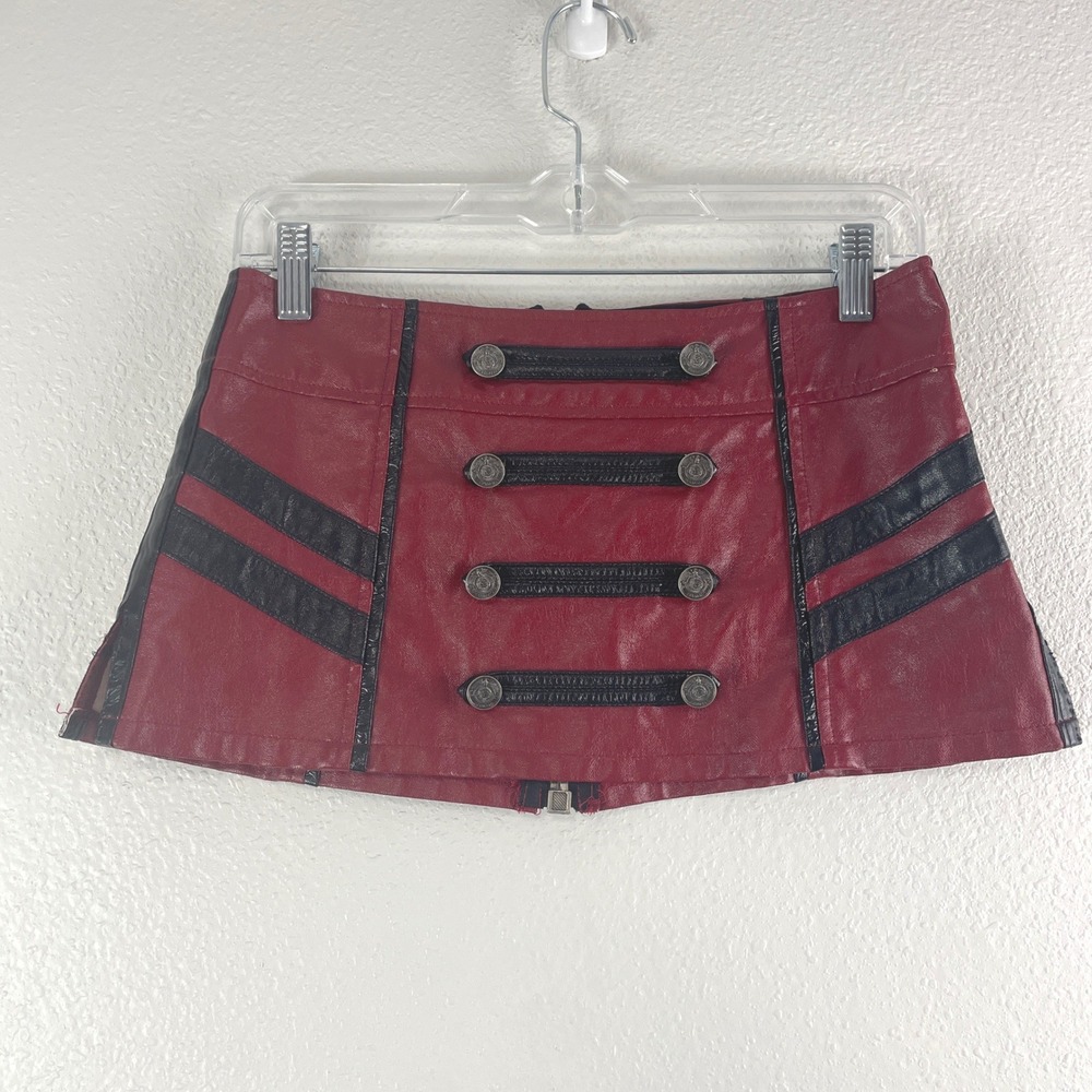 Lip Service Vice Faux Leather Military Mini Skirt XS Missile Missy Red Goth Punk